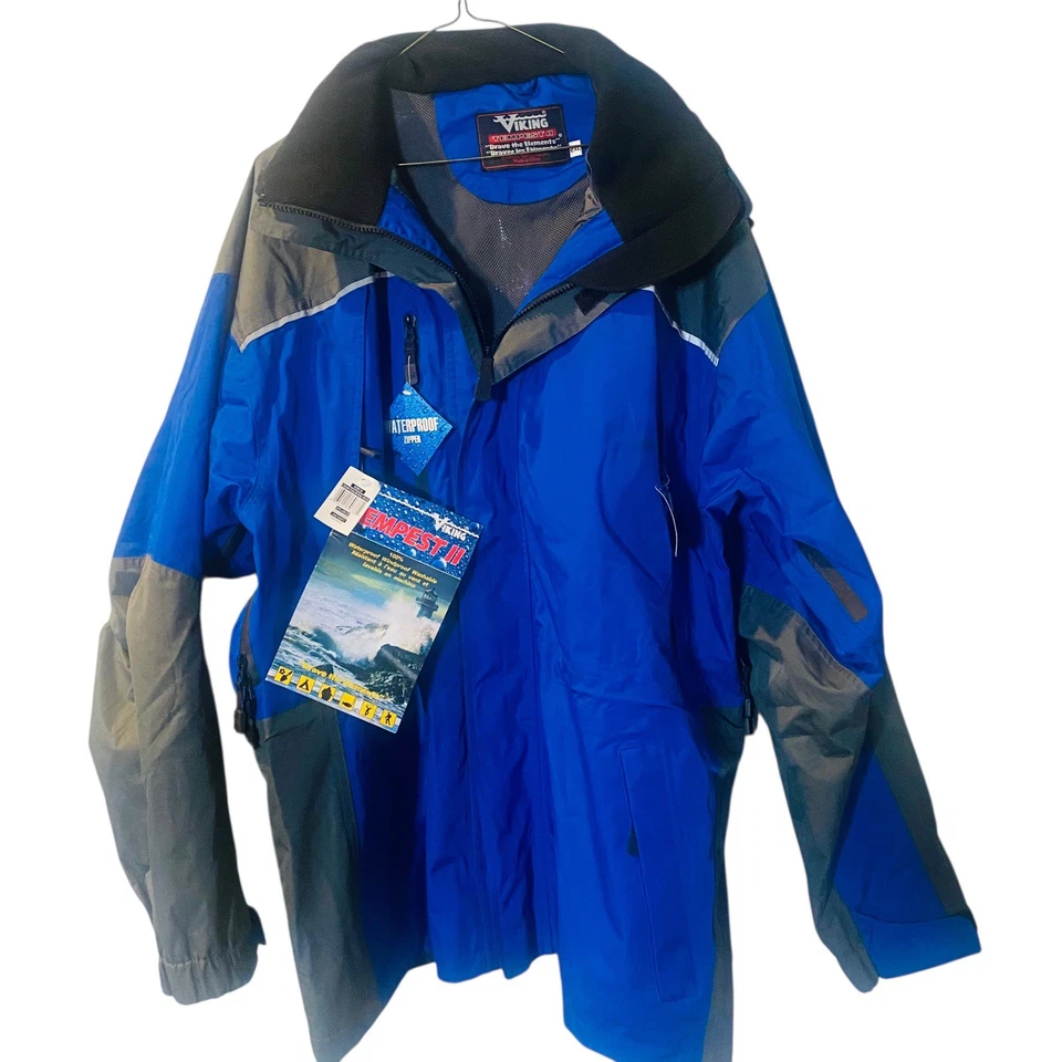 Viking Tempest II Hombres Chaqueta de Lluvia Abrigo 2XL Capucha Extraíble NUEVO Impermeable Azul Foto 2 de 4