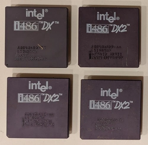Lot of 4 Vintage Intel i486 DX DX2 CPU Processors for Gold Scrap Recovery