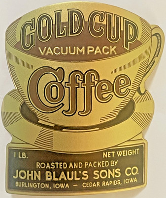 Antique 1910s   Gold Cup Embossed Coffee Label, Burlington, Cedar Rapids, IA  