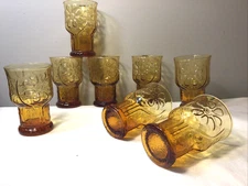 Set of 8 Juice Glass Country Garden Amber by Libbey Glass Company
