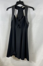 Alice + Olivia Women's Black Leather Trim Cutout Fit & Flare Mini Dress Size XS