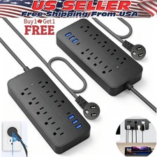 US Power Strip Surge Protector 8 AC Outlets 3 USB Ports  Type C Port 4 FT Cable