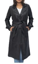 Infinity London Size 10 Coat Leather Full Length Trench Coat Alhambra  Black New