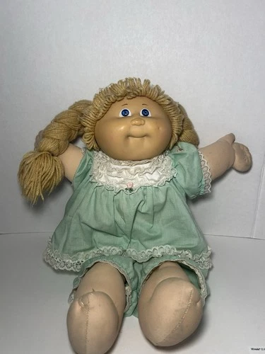 Vintage Cabbage Patch Kids Doll With Light Blue Outfit, Blonde Hair, Blue Hair