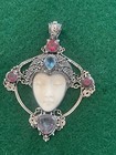 VINTAGE CARVED FACE & .925 STERLING SILVER & GEMSTONE PENDANT — photo 2