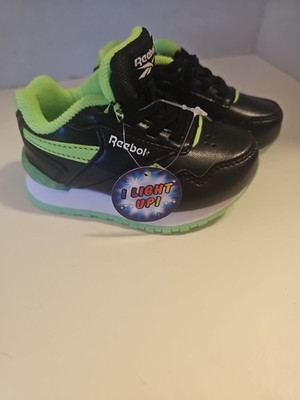 Reebok Light Up Black And Green Child Running Shoes