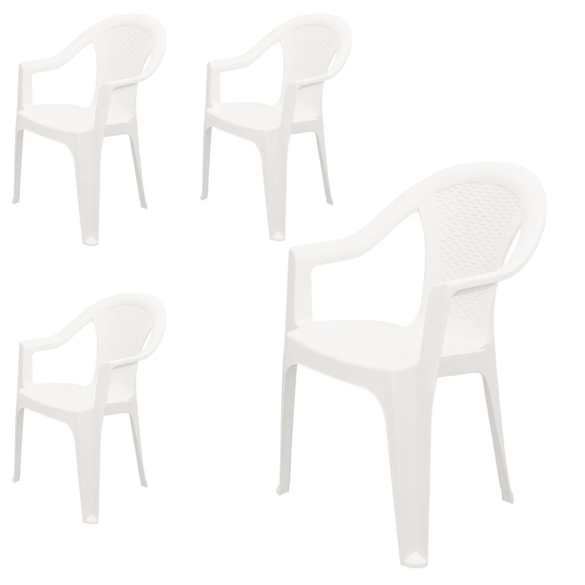 Silla de jardín aspecto ratán - Juego de 4 blanco - Silla de plástico de jardín monobloque