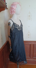 Vintage 1960s Mid-century Black Lace Coquette Bombshell Full Slip Lingerie Dress