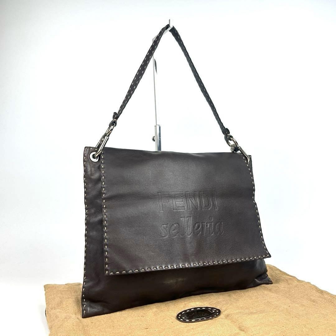 RARE FENDI Selleria shoulder bag in large logo calfskin excellent condition