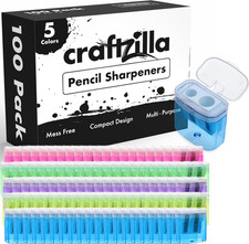 Pencil Sharpener 100 Pack, Manual Pencil Sharpeners Bulk for Kids with Lid, Perf
