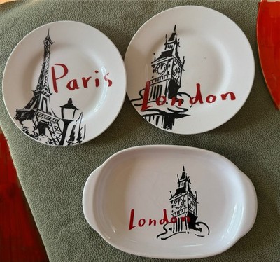 Set Of 3 Pacific Island Creations Paris & London Mini Platter & Plate Snack Tray