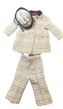 Vintage 1950s Child’s Kute Kiddie Plaid Wool Peacoat w Matching Hat & Pants