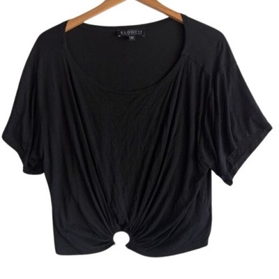 Eloquii Black Dolman Twist Crop Top Gold Ring Detail Plus Size 14/16 Scoop Neck