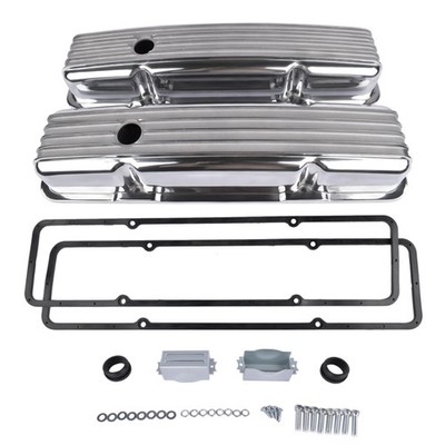 Fits for SBC Small Block Chevy 350 1958-86 Polished Aluminum Finned Short Val