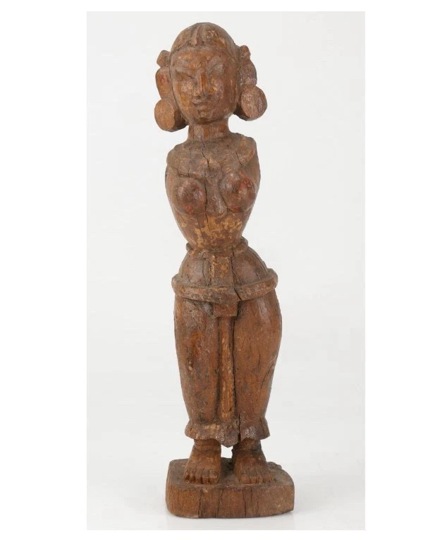 "Antigua figura de deidad de madera tallada estatua de Nepal siglo XIX 18"" de alto" Foto 3 de 4