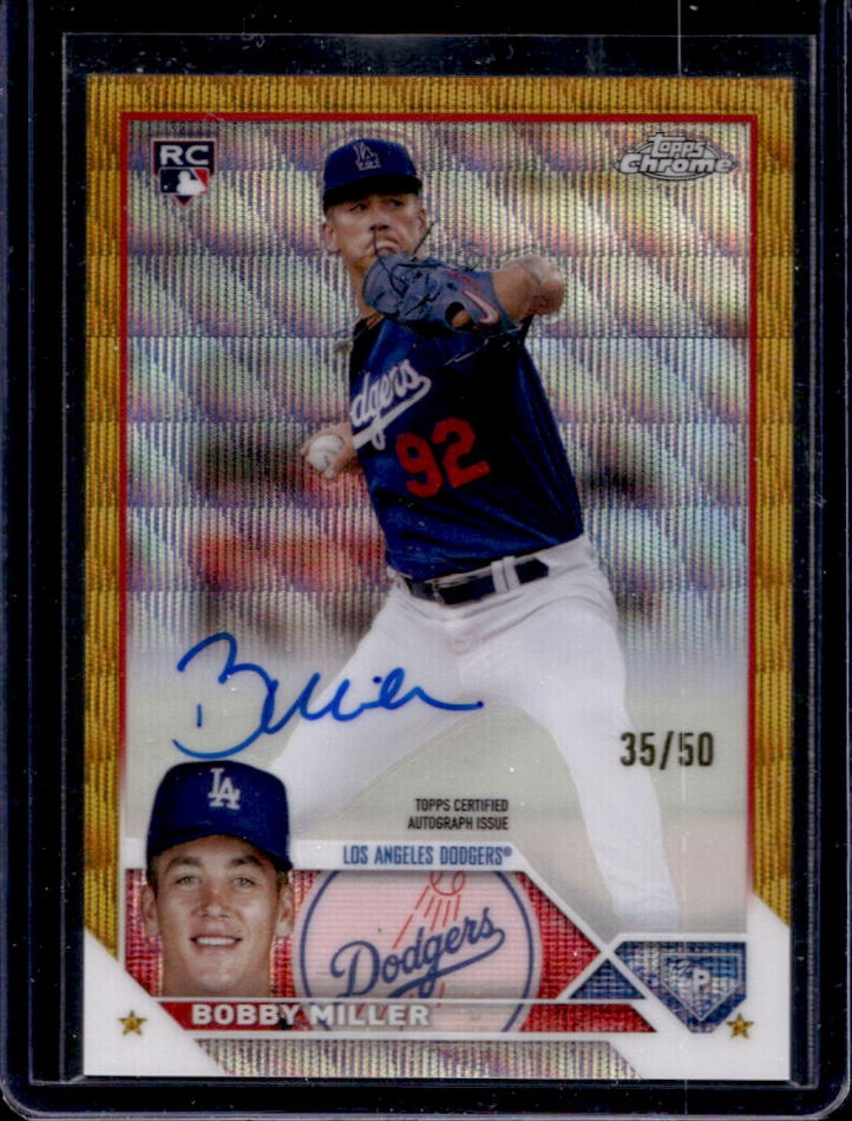 2023 Topps Chrome Update Bobby Miller Auto RC Gold Wave Refractor #/50 Dodgers