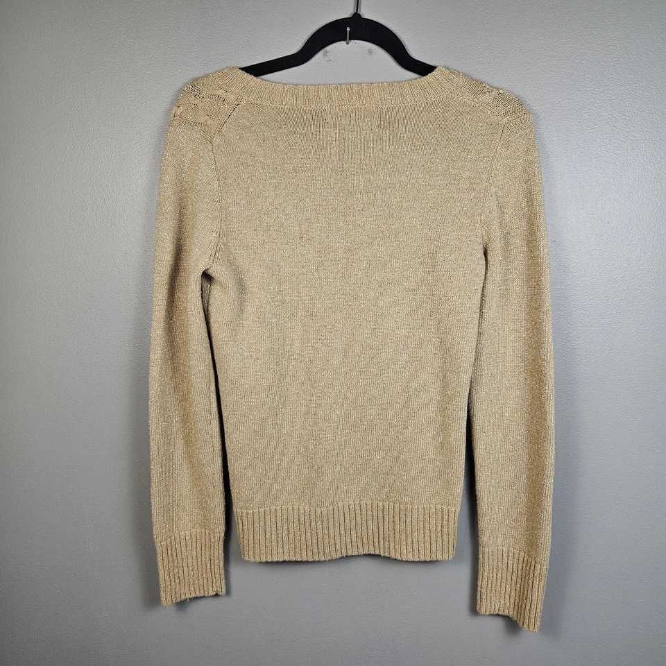 Suéter tejido con cable Banana Republic para mujer mezcla de lana/cachemira metálico dorado tostado  Foto 2 de 4