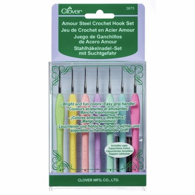 Clover 3675 Amour Stahl Häkelnadel 9er Set - Größen: 0,6 mm - 1,75 mm