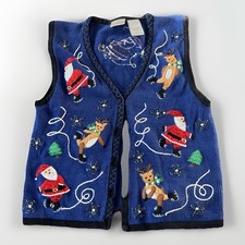 Vintage Bobbie Brooks Womens Embroidered Christmas Sweater Vest Size 12/14 90s