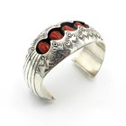 Navajo Pamela Benally Signed Sterling Red Coral Stamped Cuff Bracelet #S5420-4 — photo 2