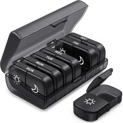 Tablet box 7 days morning evening, pill box 7 days 2 compartments, handy and f