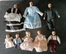 (843) Collection Dressed Porcelain Dolls # Mother Father Nursemaid & 5 Children