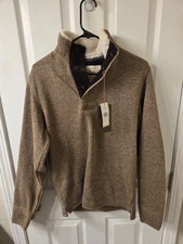 Weatherproof Vintage Fleece Lined Knit Pullover Gray Half Button Men's S #S207