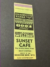 Vintage Wyoming Matchbook “Sunset Cafe - Roy & Billie Stokes” Medicine Bow