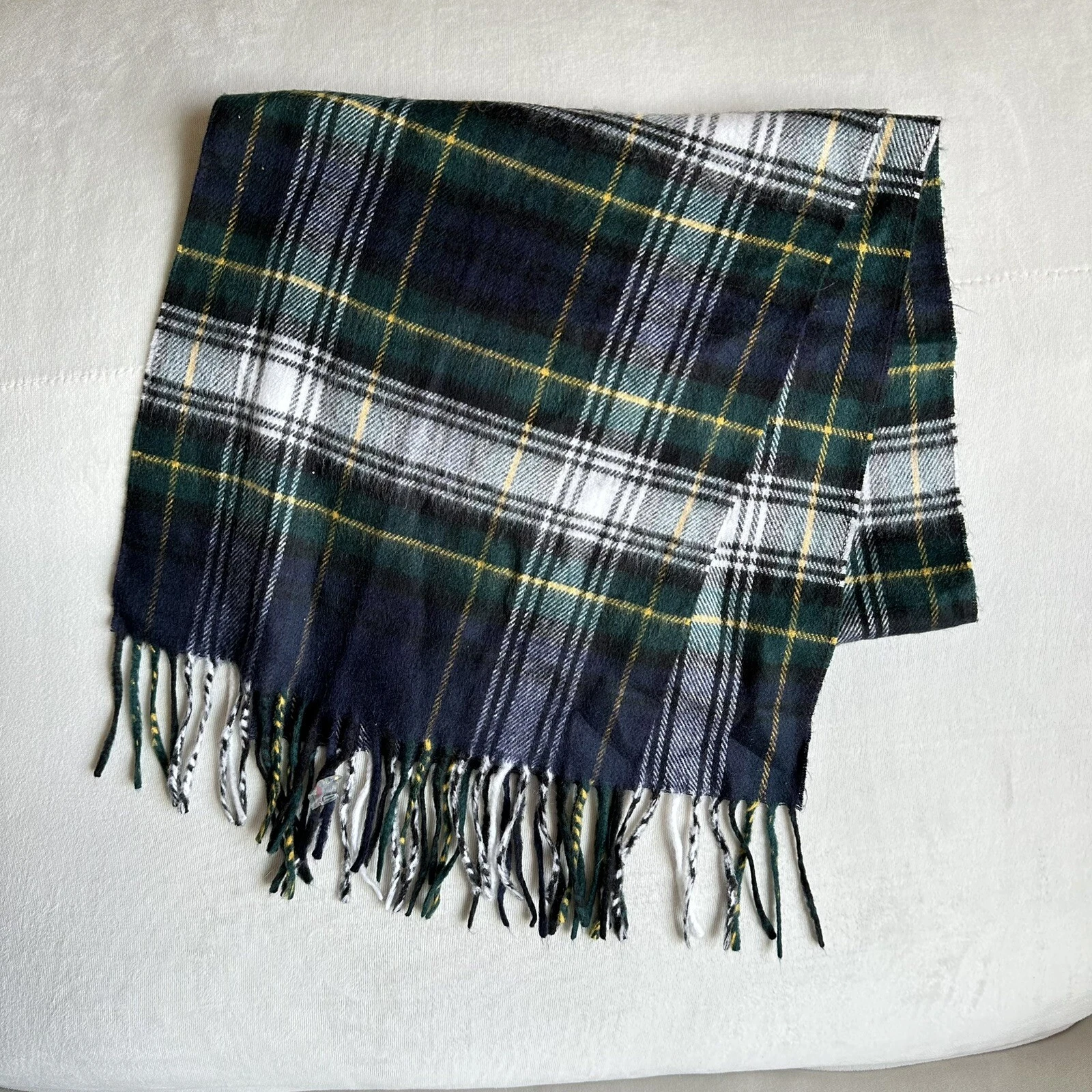 Foulard homme Christian Dior Monsieur vintage vert plaid frange B16