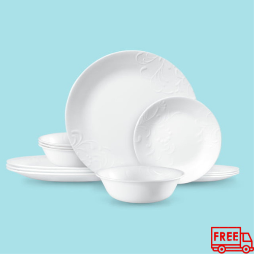 Buy Corelle Madeline Embossed 12 Piece White Lunch Dinnerware Set