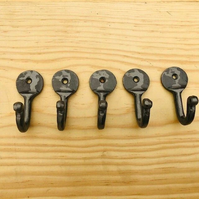 5 COAT HOOKS IRON VINTAGE ANTIQUE LOOK HAT HOOK RESTORATION SMALL