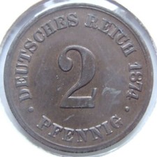 Coin German Empire Empire 2 Pfennig 1874 B in Extremely fine