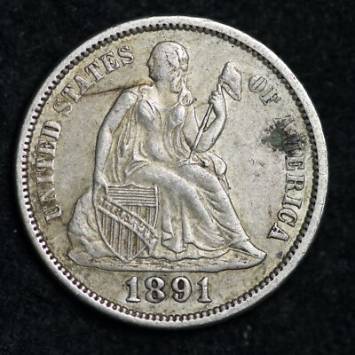 1891 Seated Liberty Silver Dime CHOICE AU FREE SHIPPING E218 GNC