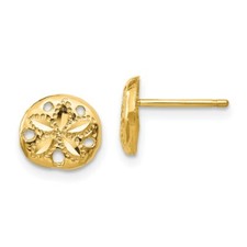 Real 14kt Yellow Gold Diamond-cut Sand Dollar Earrings