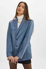 Lamarque Felina Smoked Blue Lined Oversized Button Soft Leather Blazer Nwt M