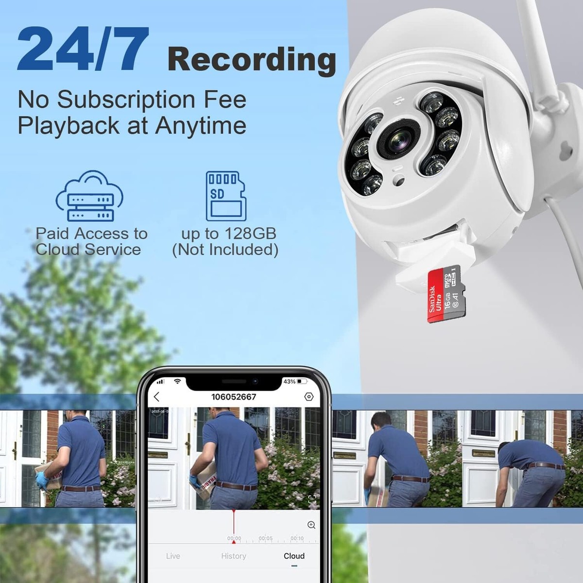 ANBIUX 2K Telecamera Wi-Fi Esterno,2,4/5G WiFi 360° PTZ, 3 in 1 Telecamera Esterno, Visione Notturna a Colori, Rilevamento Intelligente, Audio Bidirezionale, Cloud Gratuito, IP66