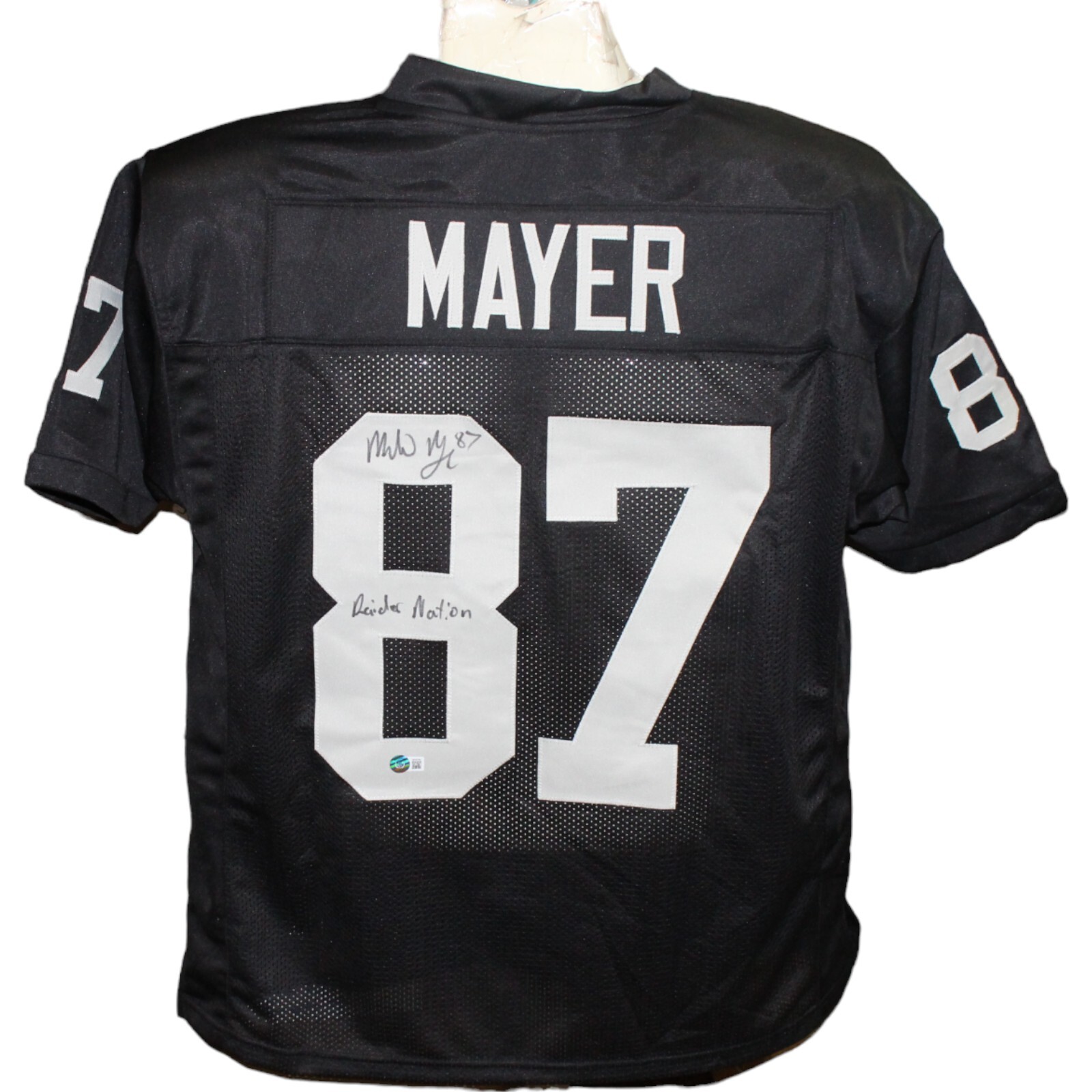 Mayer Autographed Signed Las Vegas Raiders Michael / Pro Style Black Jersey Insc. BAS 43090 