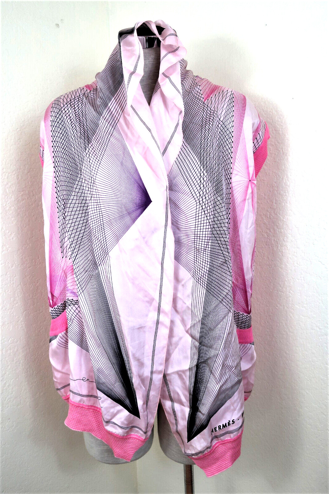 HERMES Silk Cotton Pink En Fil Blazer Wrap Bolero Shrug Top Blouse Small 40 4 6