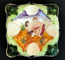 Ceramic Italian Ashtray Nude Man Woman Gold Gilt Hand Painted Capodimonte Italy