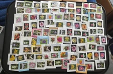 100 Usa Used Flowers Forever Stamps on Paper - Cancels Will Vary