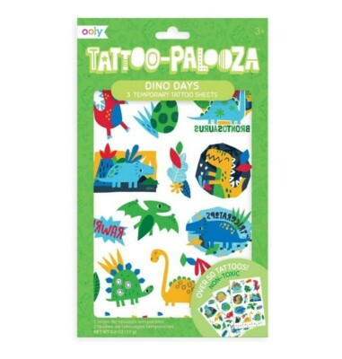 OOLY Tattoo Palooza Skin-Friendly & Temporary Tattoo for Kids Dinasour 3 Sheets