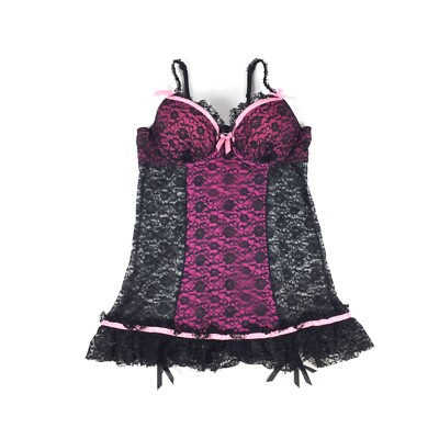 Victoria's Secret Lace Lingerie Babydoll Dress Size 36B Pink Black Sexy  Corset | eBay