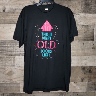 Vintage 80s Screen Stars Old Joke Funny Black T-Shirt Single Stitch Womens Sz XL