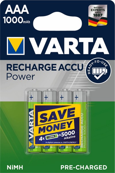 12 X Varta Recharge Accu Power 5703 1000Mah Aaa Micro HR03 1,2V Akku Im Blister-image