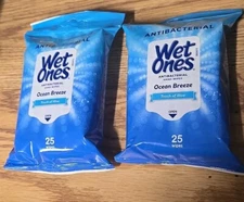 Lot of (2) Wet Ones Antibacterial Hand Wipes - 50 Wipes Ocean Breeze/Aloe