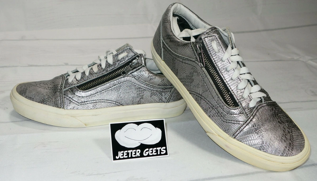 VANS Old Skool Zip Metallic Silver Shoes Sneakers 721278 Womens 9.5 Mens 8