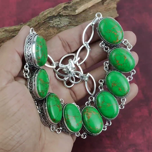 Green Copper Turquoise Gemstone Handmade 925 Sterling Silver Jewelry Necklace - Video 1 of 1