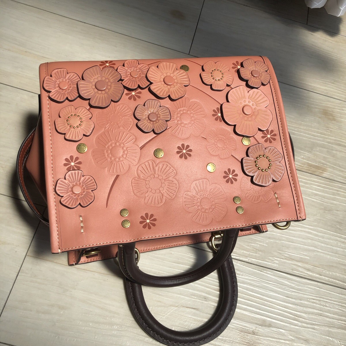 COACH 1941 ROGUE 25 TEA ROSE Coral Pink Tote Applique C8510 Purse