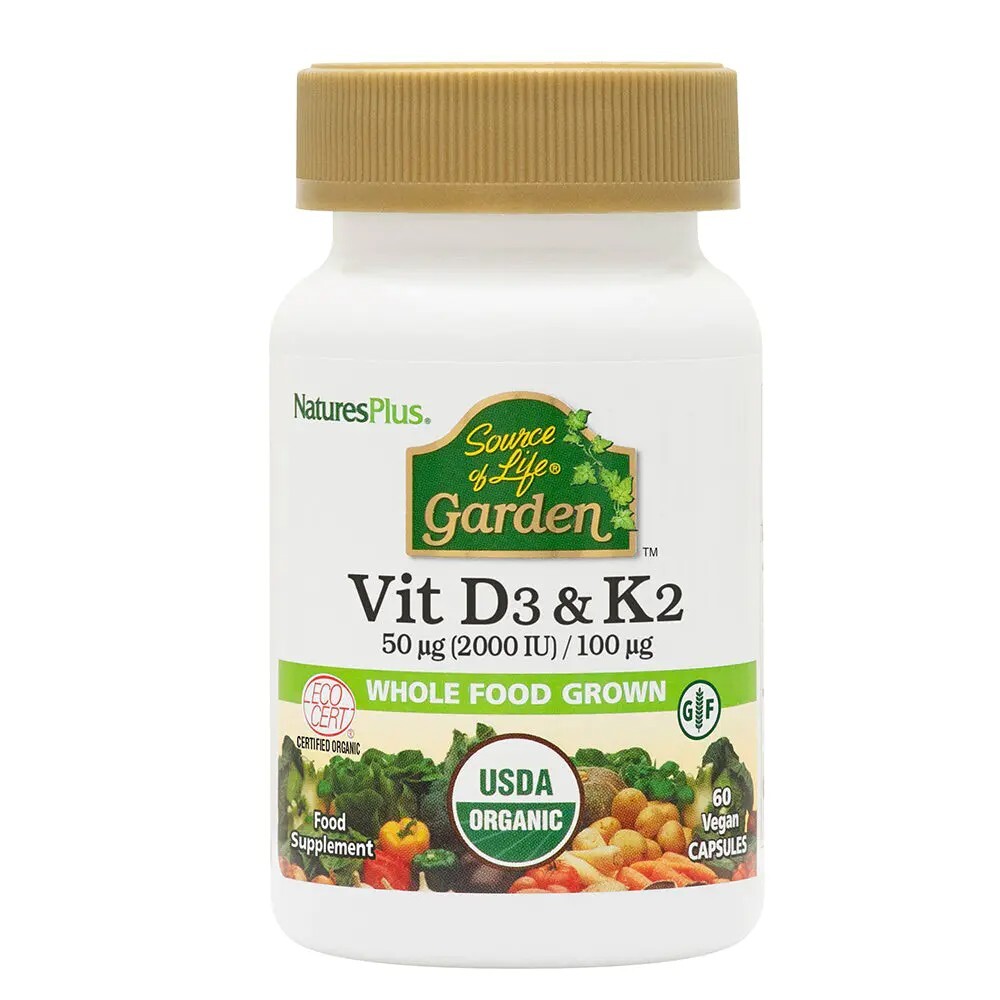 NaturesPlus Source of Life Garden Vit D3 & K2 50ug (2000iu) / 100ug 60capsules