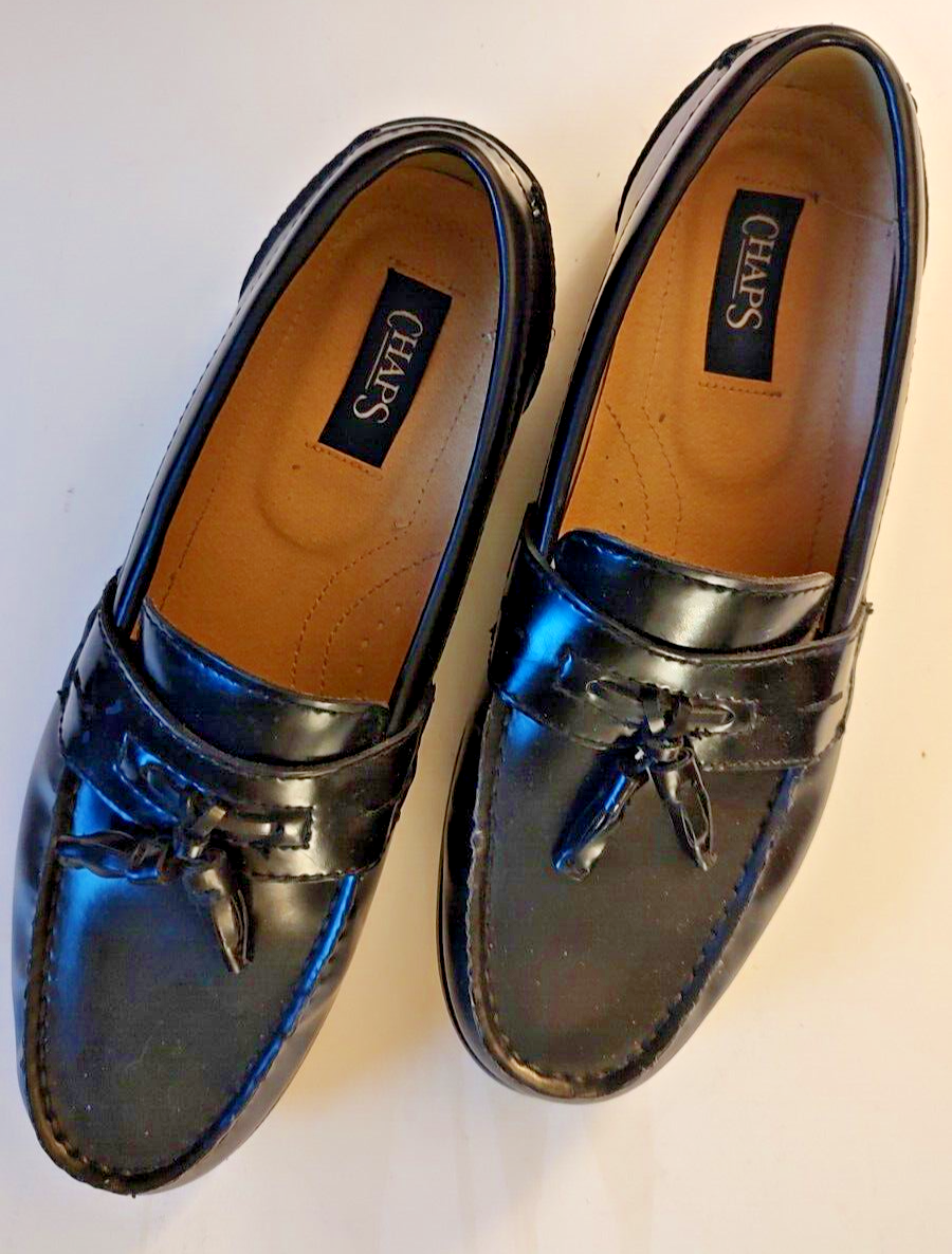 CHAPS Mens Black Leather Tassel Loafers Size 10 M 96-8334 | eBay